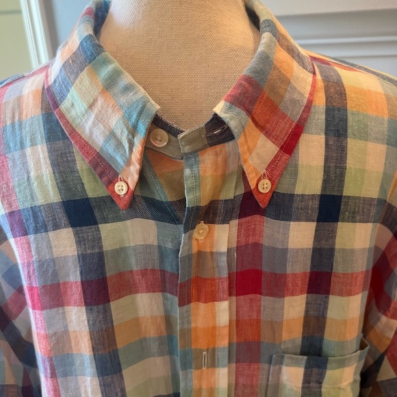 Brooks Brothers 100% Linen Multicolored Check Button Down Men's Shirt Excellent - Picture 2 of 14